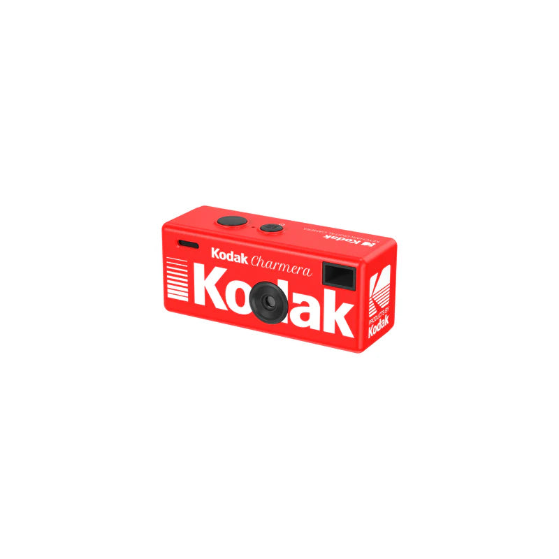 Red Kodak instant camera on a white background