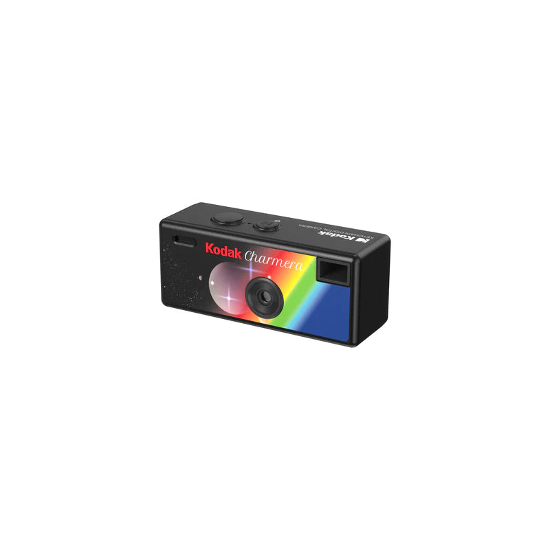 Kodak Charmer instant camera with rainbow lens on a white background